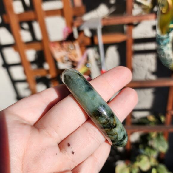 Jadeite Jade Bangle Green Natural Semi Translucent 284ct Myanmar Burma Bracelet - Picture 15 of 17